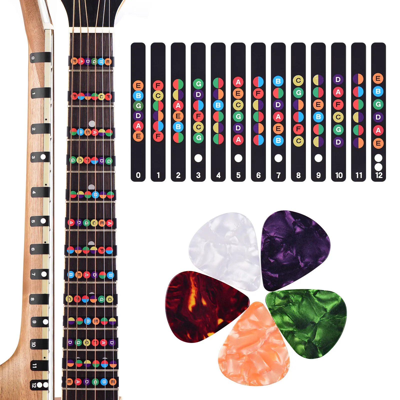 

Guitar Fretboard Stickers Colorful Fingerboard Sticker Note Decals for 6 String Acoustic Electric Guitar Beginners Practice Tool