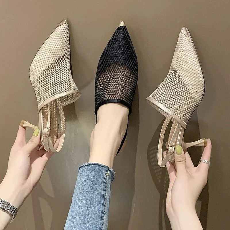 

Baotou sandals women 2021 new summer mesh high heels fashion stiletto sandals hollow women's shoes