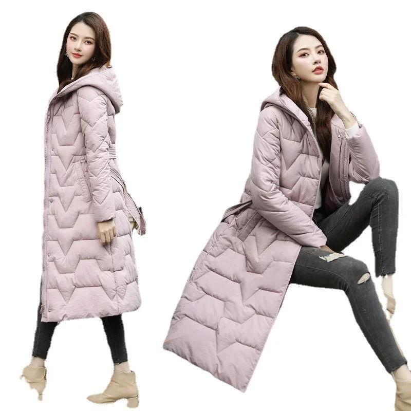 

Новинка Зима 2020, длинный ремень, модная прямая Длинная одежда до колен для мам, с хлопковой подкладкой, женская одежда