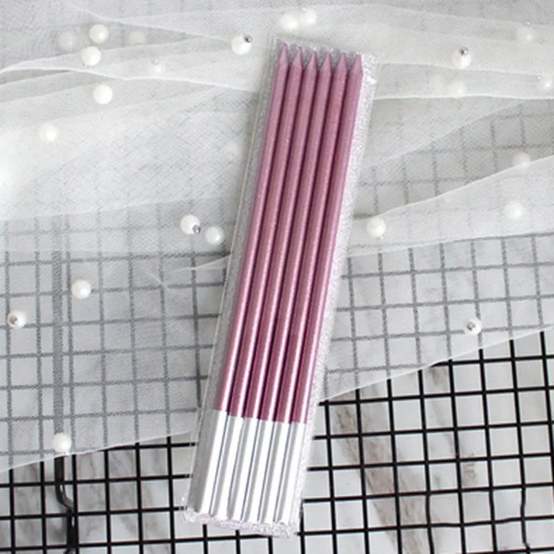 

6Pcs Cupcake Ornament Safe Flame Birthday Cake Topper Wax Wedding Home Decor Party Supply Candle Multi Color Long Pencil Candles