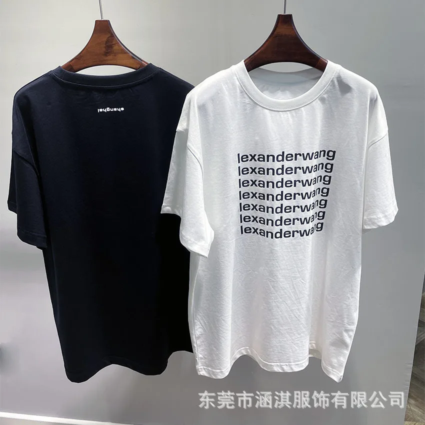 

Wang2021 AW Letter Printing Loose Short-sleeved Round Neck Mid-length T-shirt Oversized Men Women Summer Plus Size