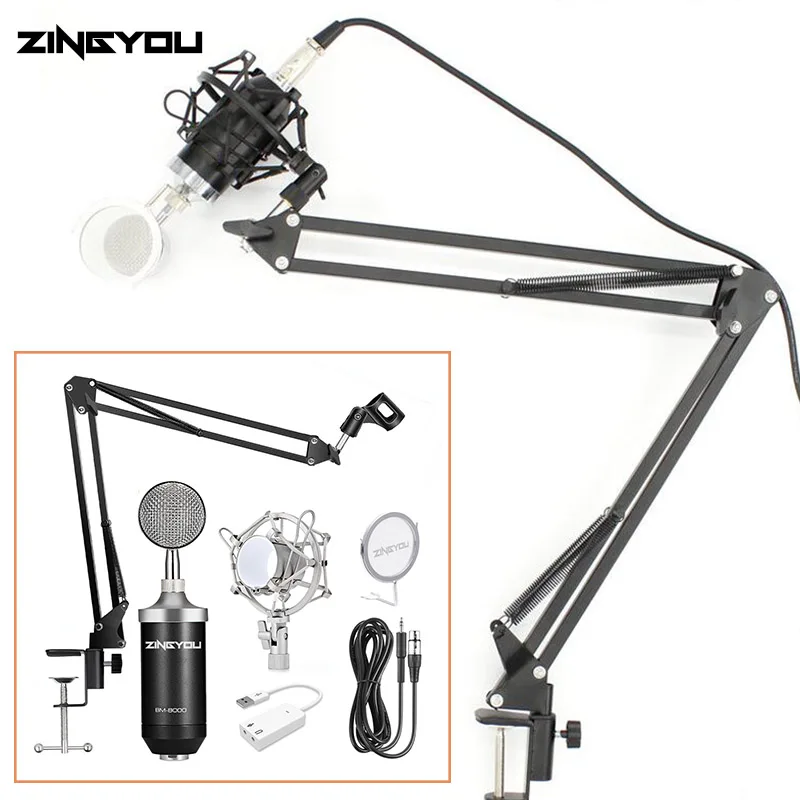 

Конденсаторный микрофон ZINGYOU bm 8000, профессиональный комплект микрофона для записи звука с проводной подставкой 3,5 мм