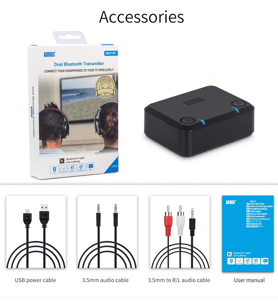 AptX с низкой задержкой оптический аудио Bluetooth передатчик для ТВ беспроводной аудио адаптер для двойных наушников или динамиков MR270