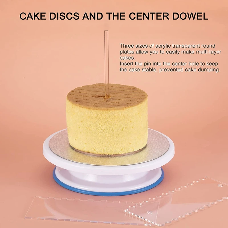 

Acrylic Round Cake Discs Set- 2 Circles Each Size (158 Mil Thick), Comb Icing Scraper, Cake Edge Smoother Cream Scraper
