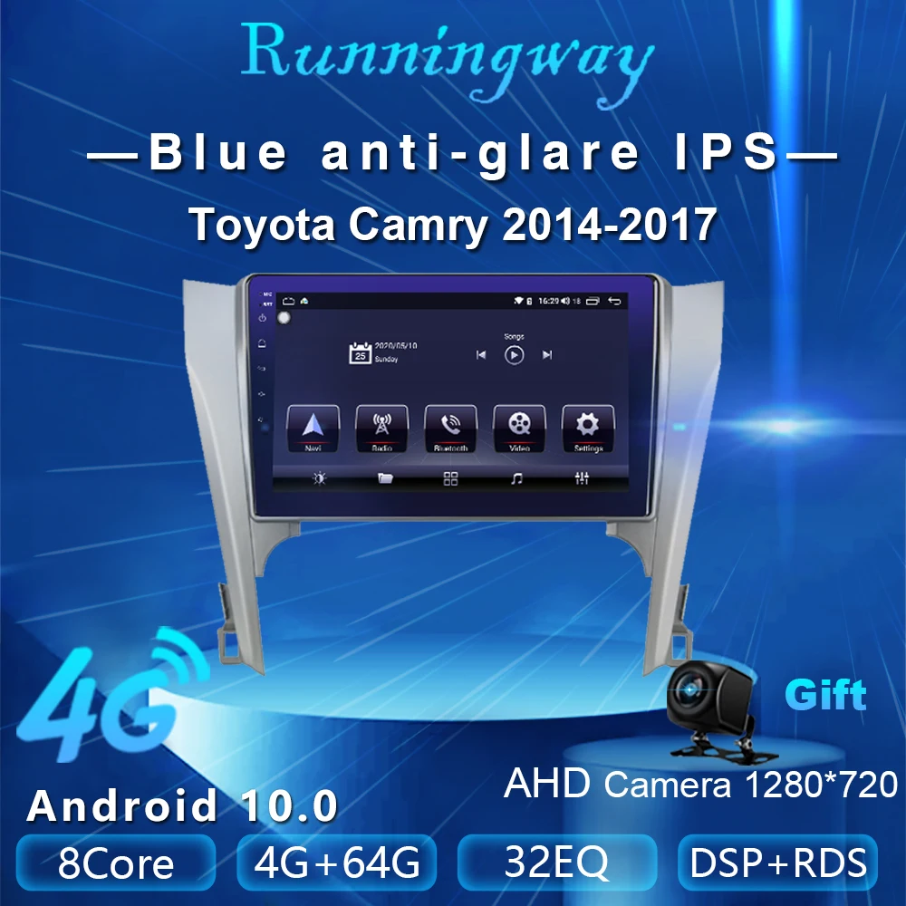 Runningway Android 10 0 5G автомобильный DVD для Toyota Camry 2014 2017 4G + 64G Автомобильный Радио
