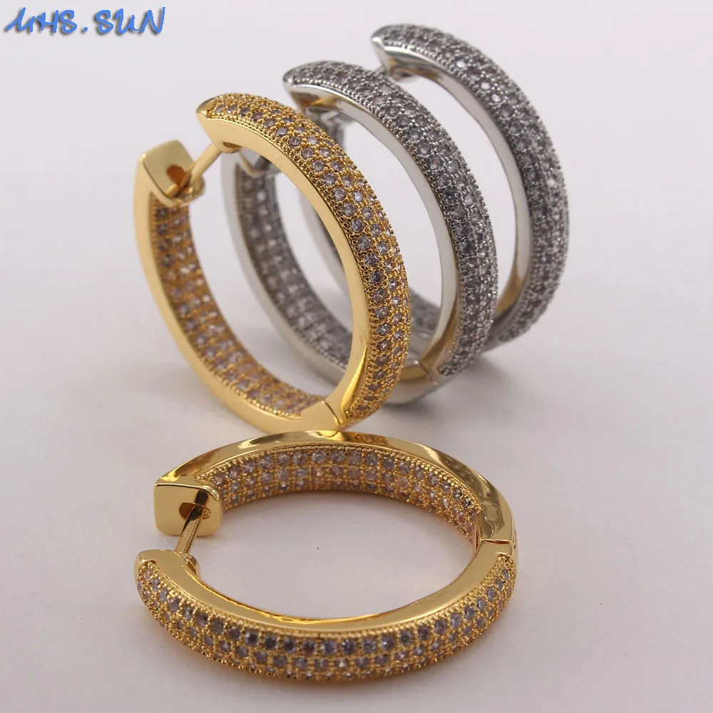 

MHS.SUN Gold/Silver Color Hoop AAA Zircon Earing Women Jewelry Round Circle Earrings For Female Wedding Party Brinco Gift Newest