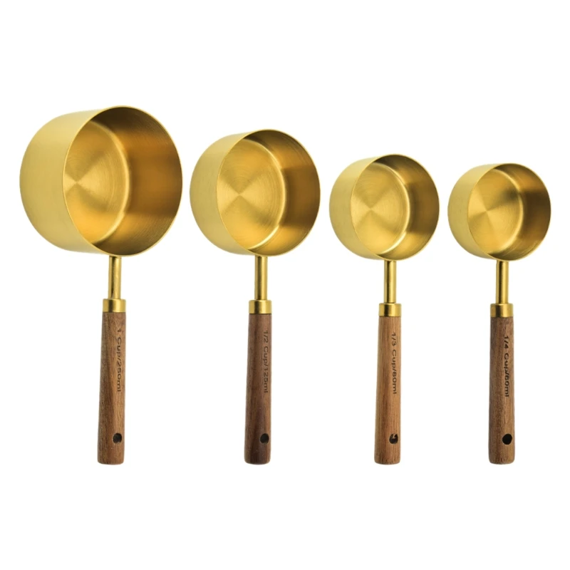 

4/8pcs Stainless Steel Measuring Spoons Cups Wooden Handle Household Kitchen Dining Bar LXAF
