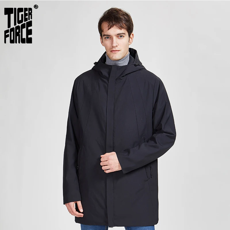 

TIGER FORCE 2022 New Spring Men Jacket High Quality Medium-Long Slim Thick and Warm Outdoor Business Men Clothing Parka 50621