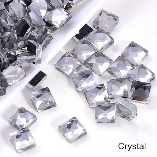 Crystal 6 мм, 100 шт., квадратные разноцветные Стразы DMC для горячей фиксации, стеклянные стразы с плоским основанием, стразы для украшения свадебного платья Y0306 - Цвет: Crystal