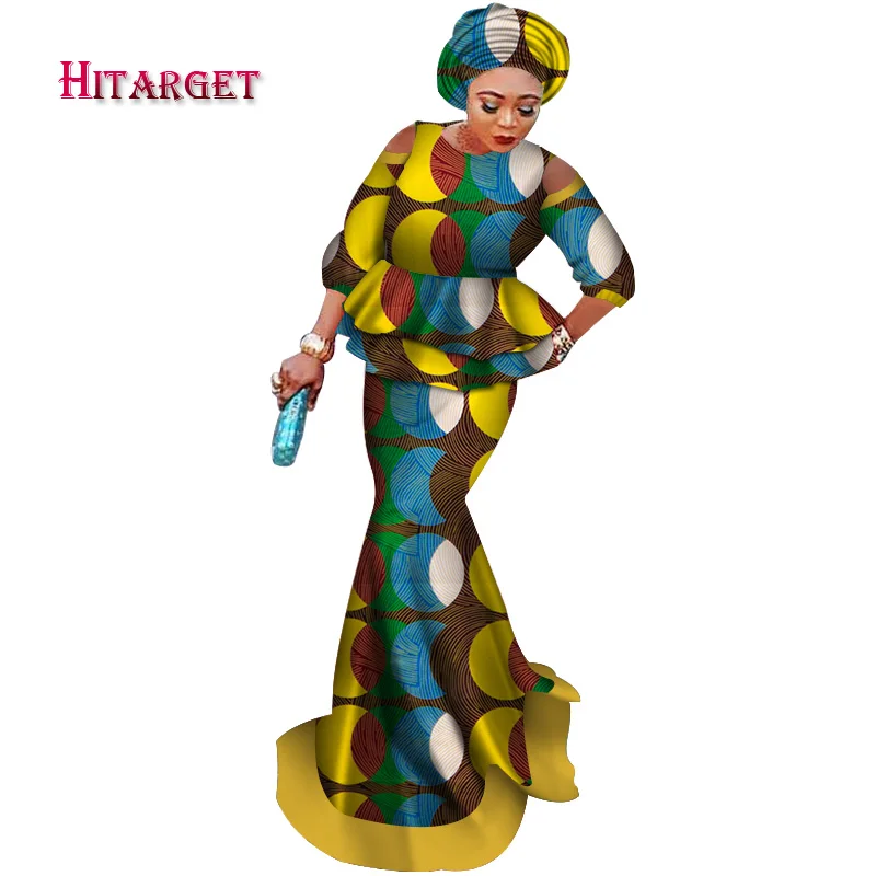 Африканские платья для женщин топ + юбка головной платок костюм из 3 предметов