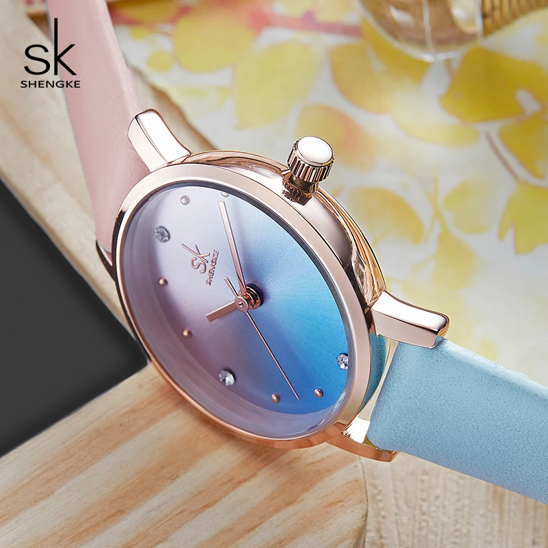 Shengke Creative Color Leather Watches Women Ladies Quartz Watch Relogio Feminino 2019 SK Wrist Montre Femme #K8029 | Наручные часы