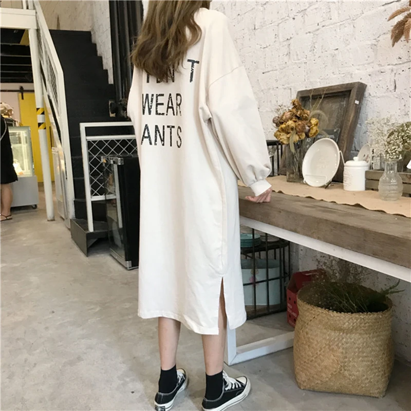 Женское платье футболка с круглым вырезом длинным рукавом и надписью|Женские