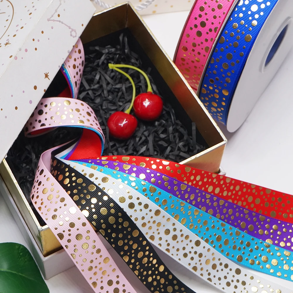 Бесплатная доставка 50 ярдов точек Золотая фольга шеврон печатная grosgrain лента |