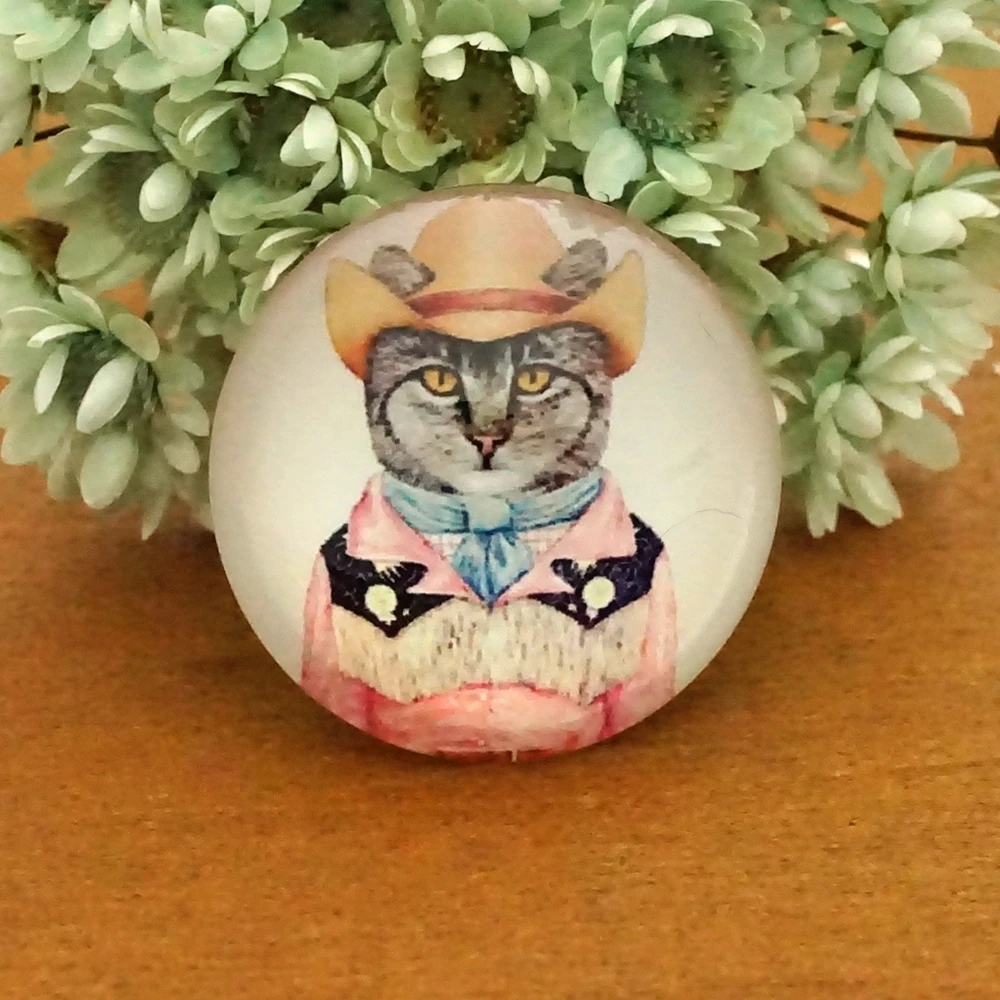 10 шт./лот круглый 8 25 мм мультяшный Кот стеклянный кабошон для изготовления колец