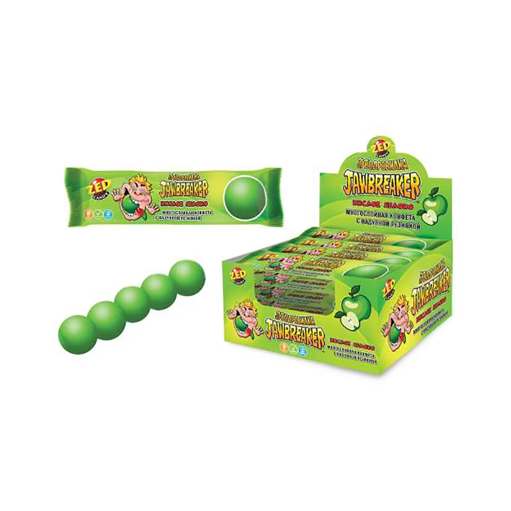 Конфета многослойная с надувной резинкой ЗУБОДРОБИЛКА Кислое яблоко в блоке 15шт
