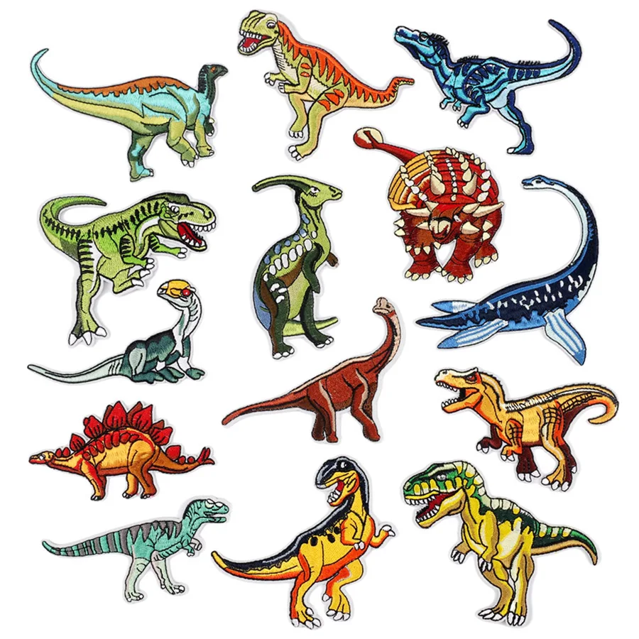 

Dinosaur Cartoon Patch Embroidered Animal Badge Hat Badge Cross Heat Transfer Fabric Sticker Clothes Patch Patches for Clothing
