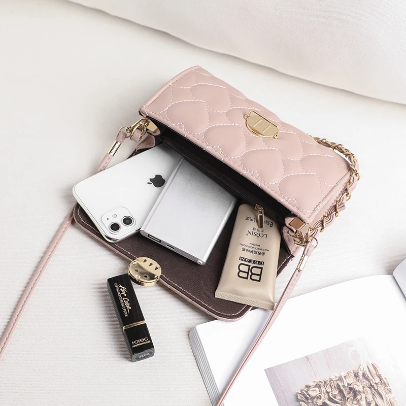 

Fashion pink Flap Crossbody Bags for Women small Chains Strap Shoulder Bag Lady Chain clutch PU leather handbags