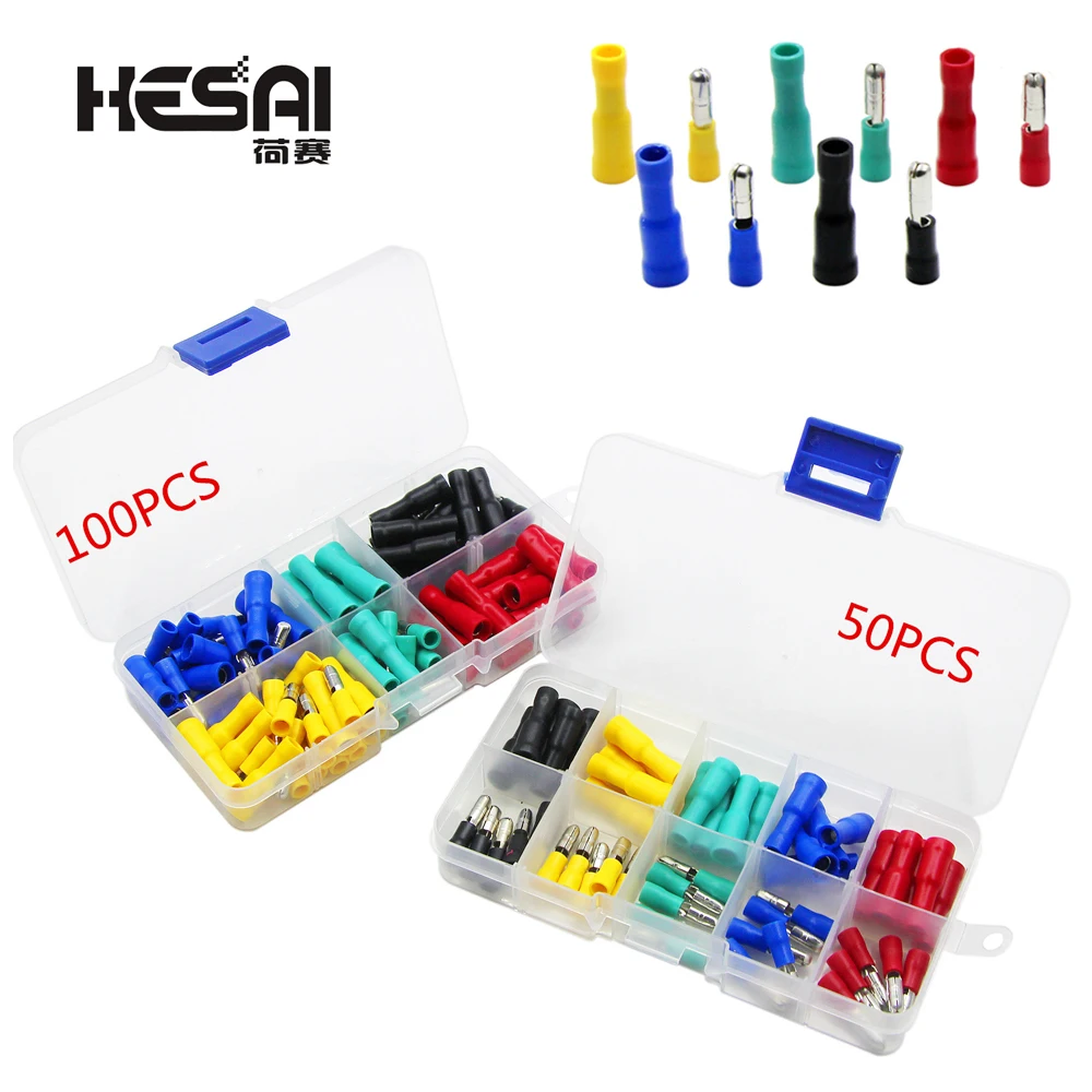 

100PCS/50PCS/ SET 5 Colors 16~14AWG Male Female Bullet Connector Crimp Terminals Wiring