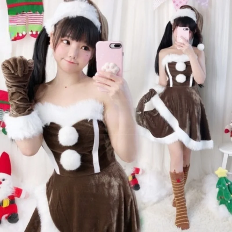 

Рождественские наряды Аниме Косплей горничная Нижнее белье Сексуальная юбка для секса Санта ролевые игры Униформа 4 цвета плюшевый Рождест...