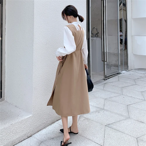 

Fashion 2019 Loose Casual Women Sets Clothes Brief Pocket Korean 2 Pcs Set Vintage A-line Turtleneck Two Piece Set