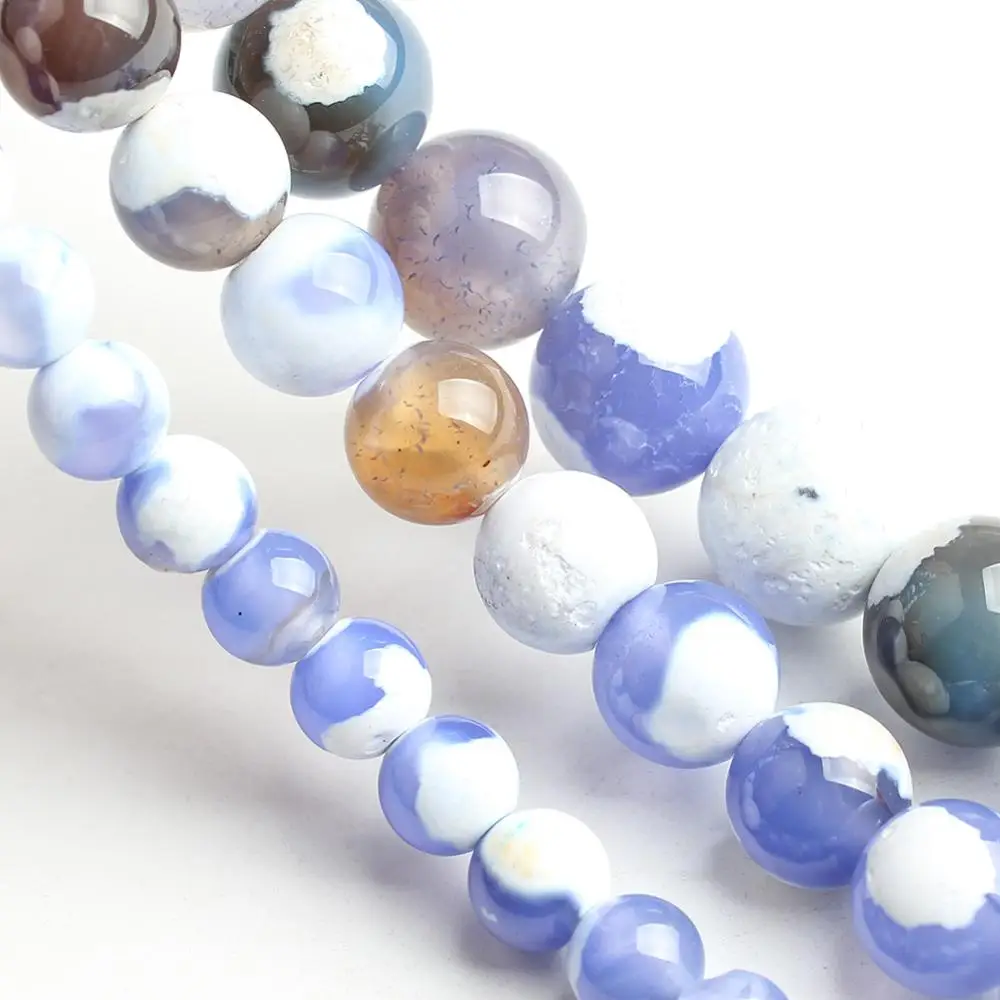 6/8/10mm White Blue Dragon Vein Agates Onyx Stone Beads For Accessories Jewellery Making Bracelet Necklace strand 15'' | Украшения