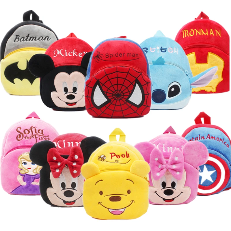 

Disney plush backpack Winnie the Pooh Mickey Minnie toy backpack Iron Man Batman Stitch boy kindergarten cute backpack toy gift