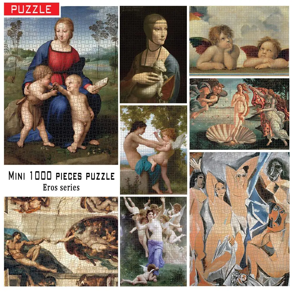 

Mini 1000 Pieces of Jigsaw Puzzles Raphael, Madonna, Cupid, Adam Palace Mythology Series to Learn Entertaining Decorations