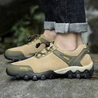 2021 spring and autumn new outdoor leather mens shoes elastic band thick soled hiking shoes mens breathable casual shoes