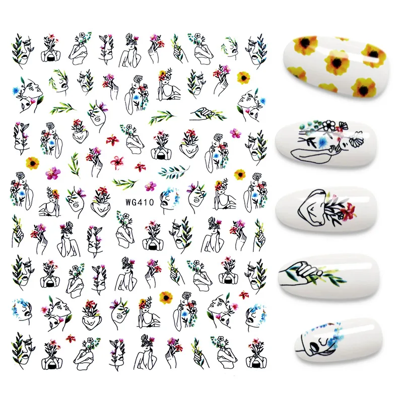 

1PC Graffiti Manicure Flower Woman Face Design Abstract Sketch Stickers for Nails Sexy Girl Nail Art Decoration Nail Stickers