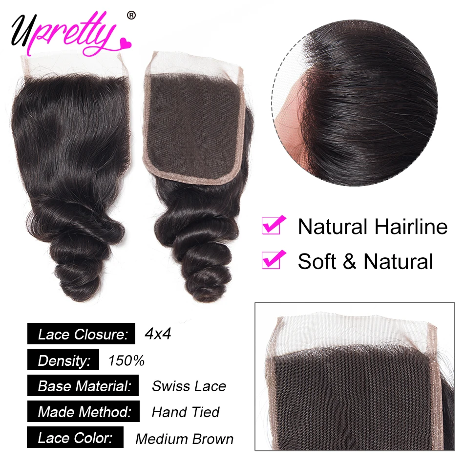 Upretty свободные волнистые пучки волос с застежкой кружевные бразильскими Реми