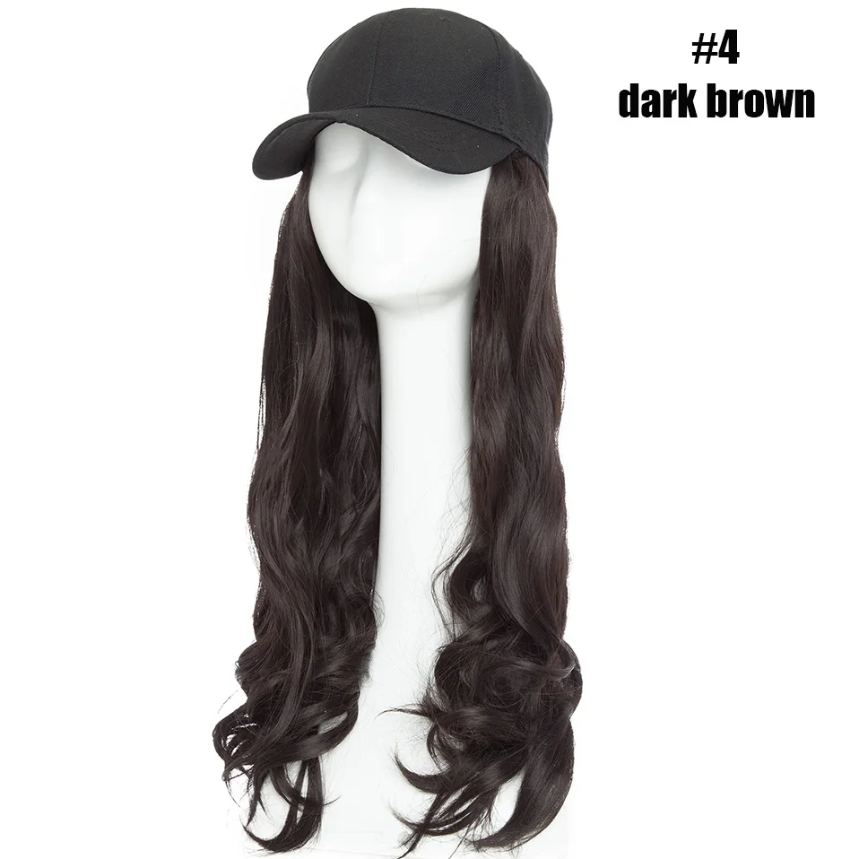 dark brown SNOILITE синтетические волосы для наращивания с бейсбольной шляпой, кепкой, бейсболкой с длинными волнистыми волосами, натуральные накладные волосы для женщин - Цвет: dark brown
