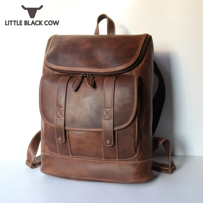 

Top Quality Mens Genuine Leather Backpack Business Trip Laptop Bag Large Capacity Vintage Cowhide Female Travel Backpacks Bags