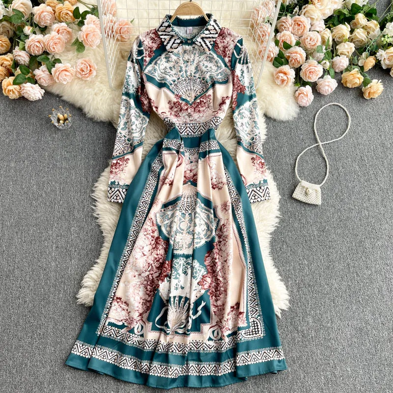 Женское платье-рубашка средней длины модельное платье в стиле ретро с отложным