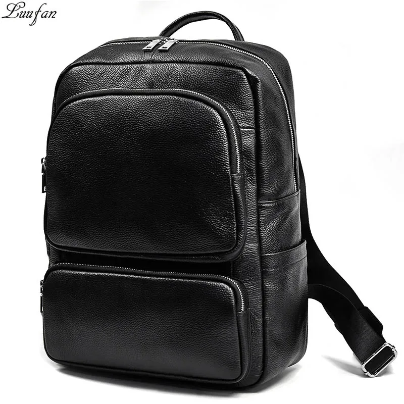 Goedkoop Zwart Lederen Rugzak Mannen Vrouwen Waterdichte 15 Inch Laptop Dagrugzak Voor Mannelijke Schooltas Voor Student Wandelen Reizen Rugzak