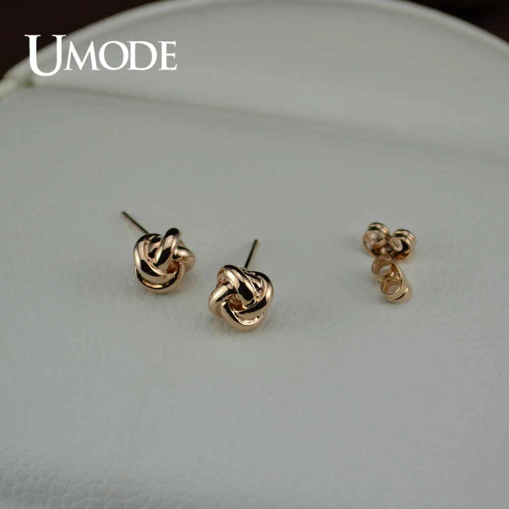 Женские серьги-гвоздики с узлом UMODE модные серьги цвета розового золота