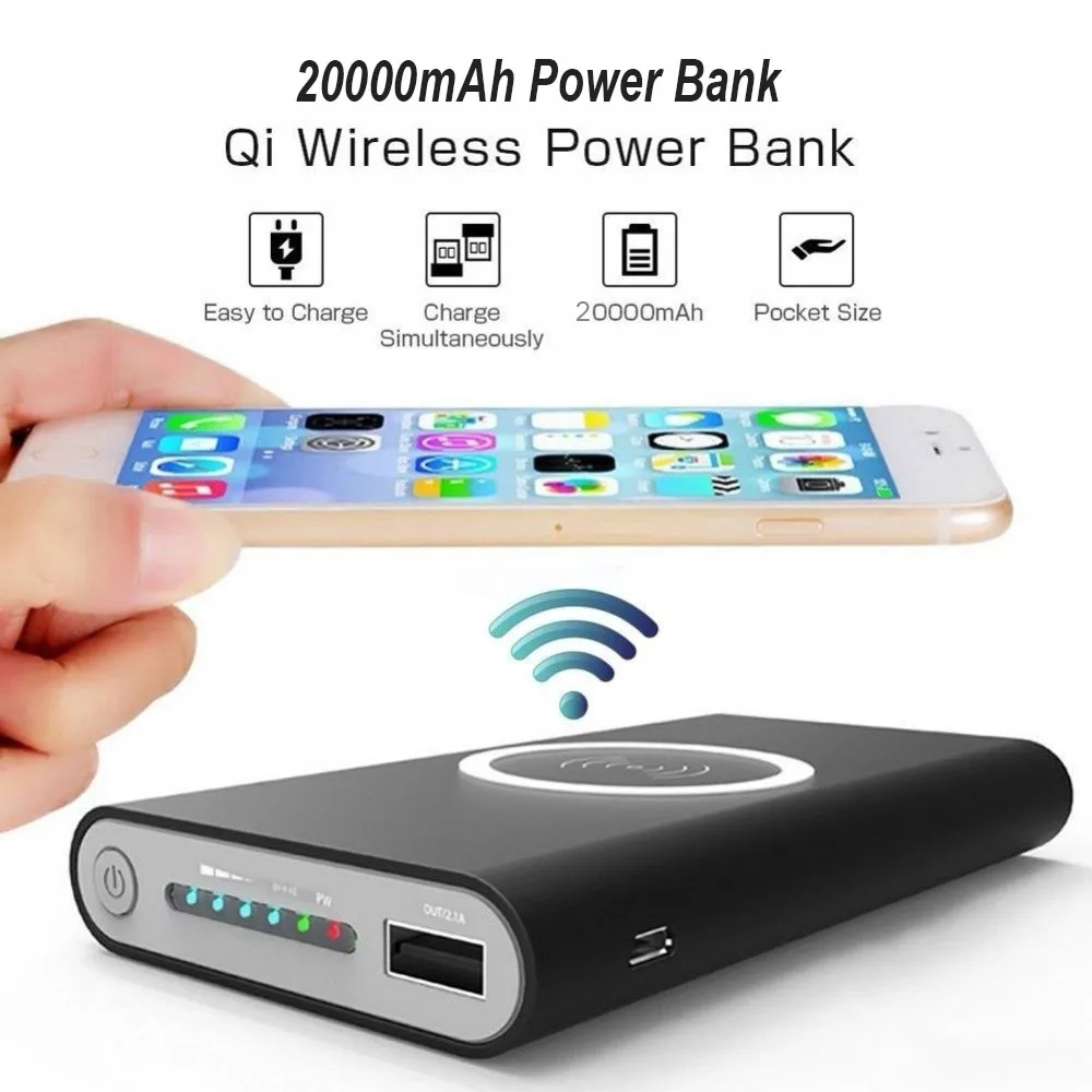 20000mAh Portable External Battery Power Bank Qi Wireless Charger For iPhone 11 Samsung Powerbank Mobile Phone Wireless Charger