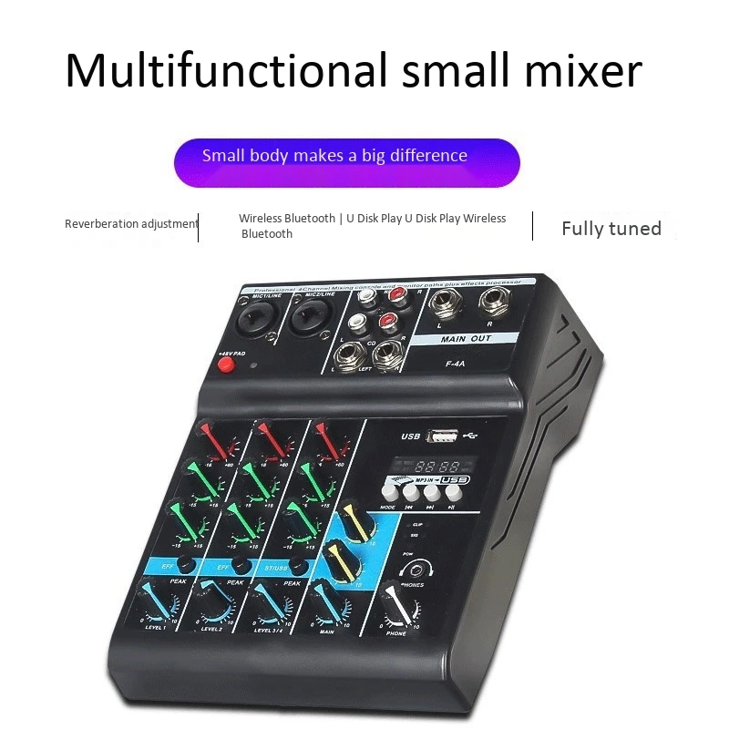 F4 Портативный аудио DJ микшер с звуковая карта 4 канала микшерный пульт Bluetooth USB для
