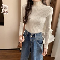 knitted pullover womens fashion autumn half high neck bottoming shirt t shirt ol loose sweater thick solid basic sweater women