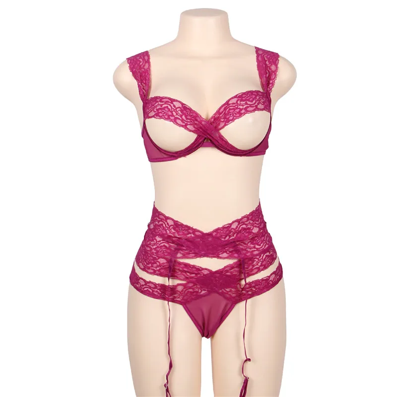 

Ohyeahlady Plus Size Crisscross Women Bra Set Open Bra Lace Soutien Gorge Ouvert Hollow Out Sexy Garter Lingerie Set RJ80387