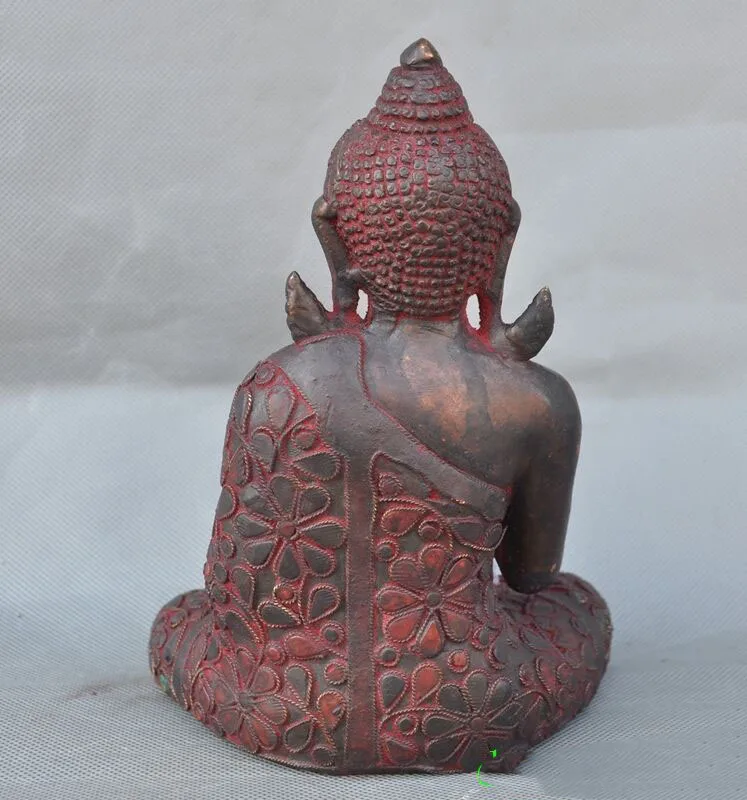 

wedding decoration 8"Old Tibet Buddhism temple bronze mosaic ruby Shakyamuni Medicine Buddha statue