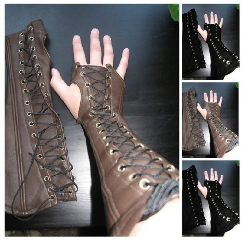 

1Pair Medieval Dress Women Cosplay Customer Leather Bracer Fashion Bandage Gloves