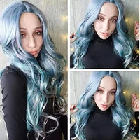 hairjoy long wavy blue ombre synthetic hair women middle part wig