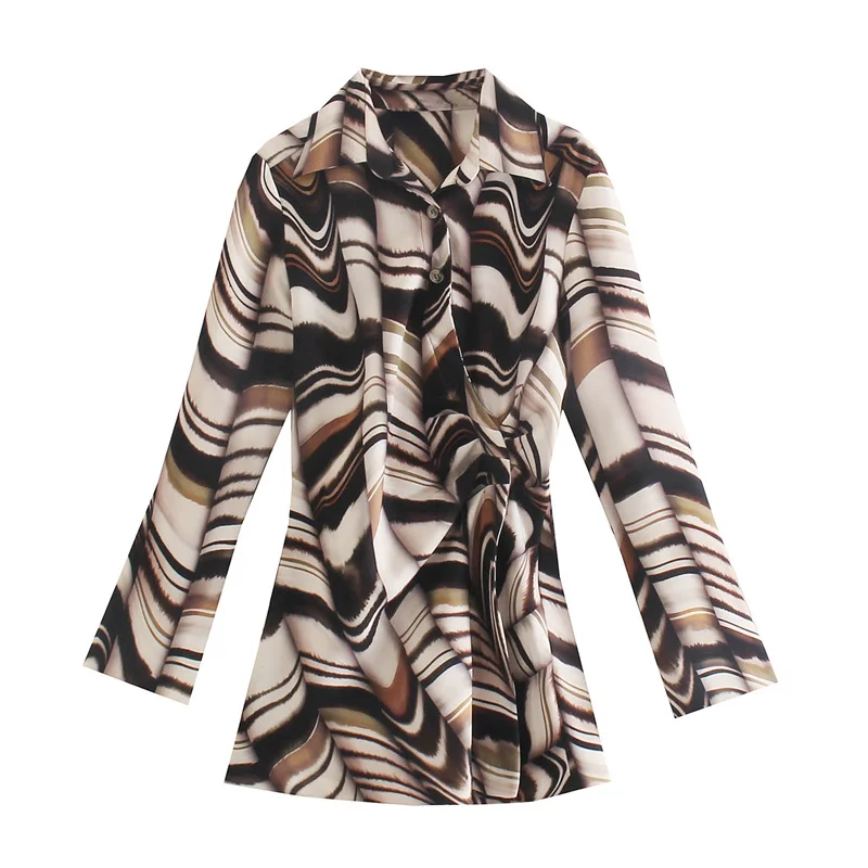 

Женская офисная блузка с длинным рукавом, V-образным вырезом и принтом