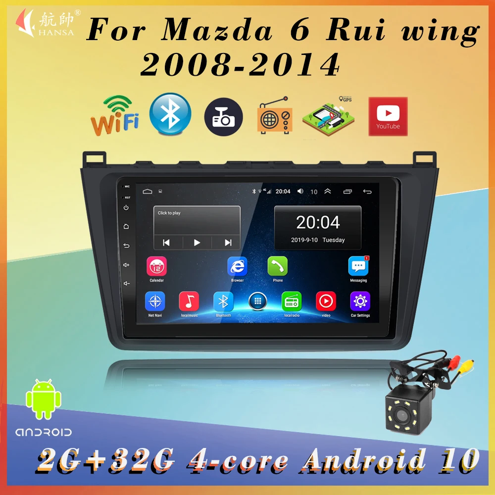 

Автомобильный мультимедийный плеер, Магнитола на Android 10, с 9 "экраном, GPS, BT, Wi-Fi, FM, для Mazda 6 Rui wing, типоразмер 2DIN, 2008-2014