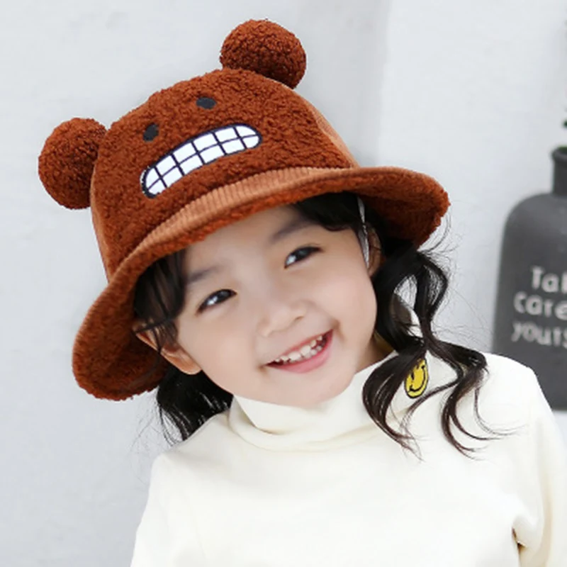 Детские зимние теплые Мультяшные мишки смешная вышивка Панама Модные шапки