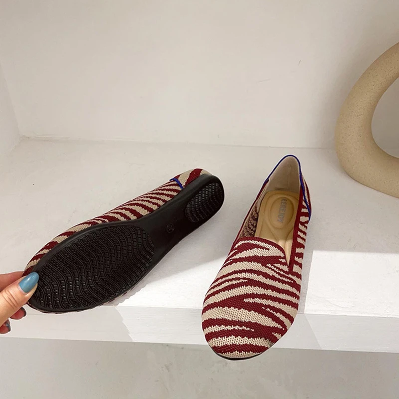 2022 Women's Flat Knitted Round Toe Colorblock Soft Ladies Moccasins Zapatos De Sports Zapatillas Mujer Bесна Ballet Breathable