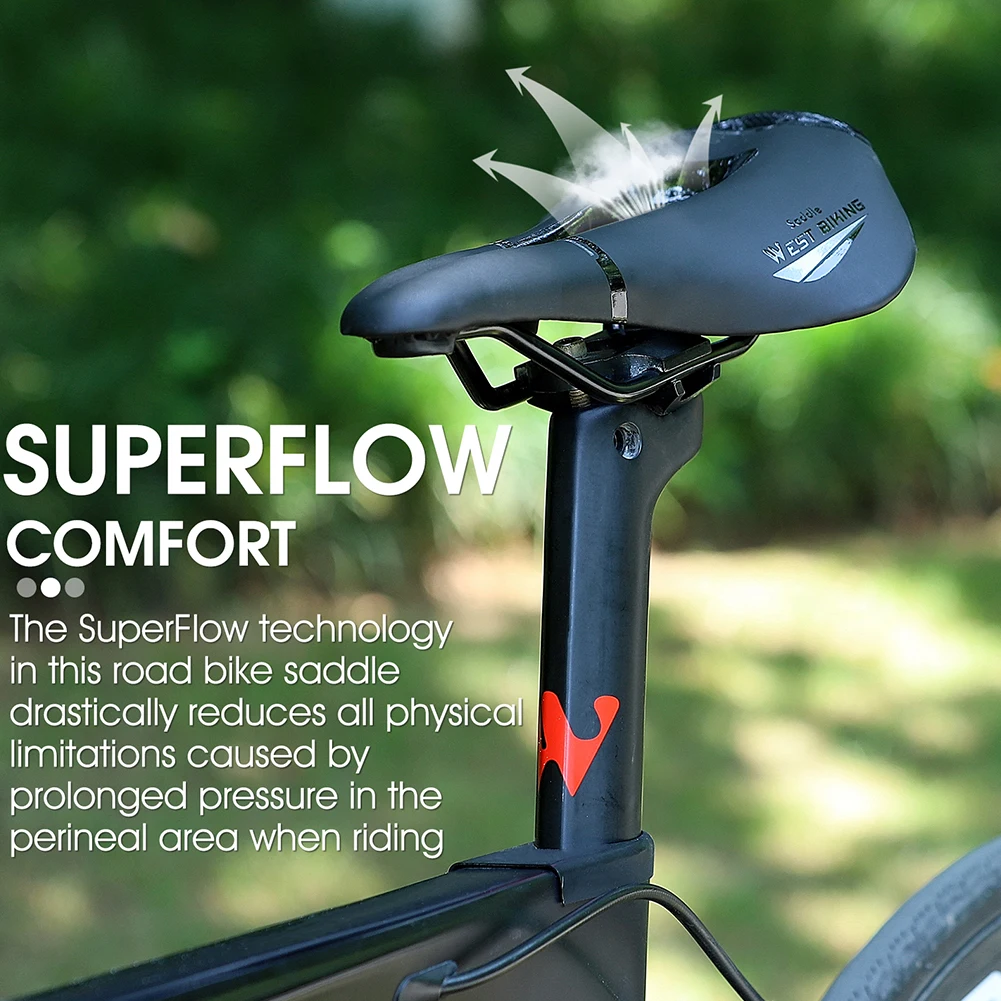 WEST BIKING Bicycle Saddle MTB Mountain Road Racing Bike Seat Soft PU Leather Hollow Breathable Cushion Cycling Part Accessories | Спорт и