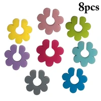 8 pcsset silicone solid color wine glass charm fashionable flower shaped drink tag decoration wedding events party accessories