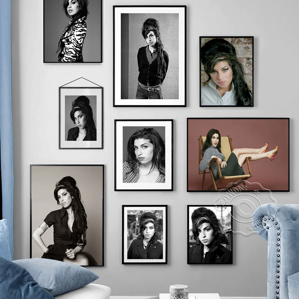 

Amy Winehouse Soul Music Singer Art Prints Poster, Black White Star Portrait Canvas Painting, Sexy Girl Home Decor Fans Collect