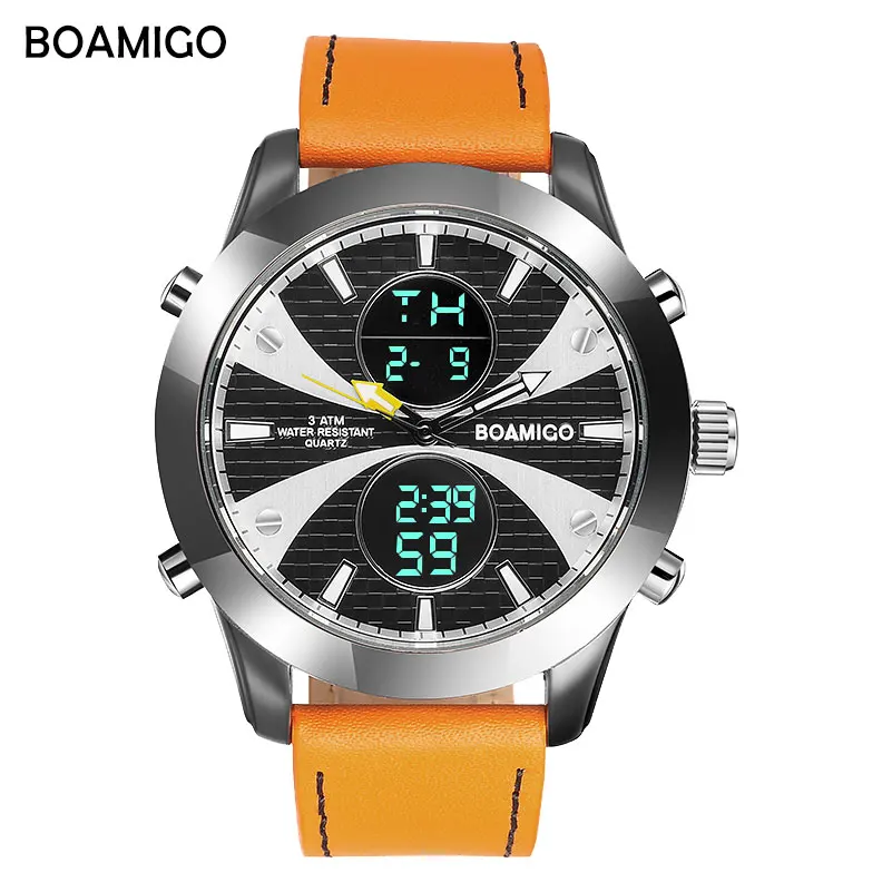Бренд BOAMIGO, мужские роскошные коричневые часы, светодиодный кварцевый водонепроницаемый точный хронограф, часы-часы
